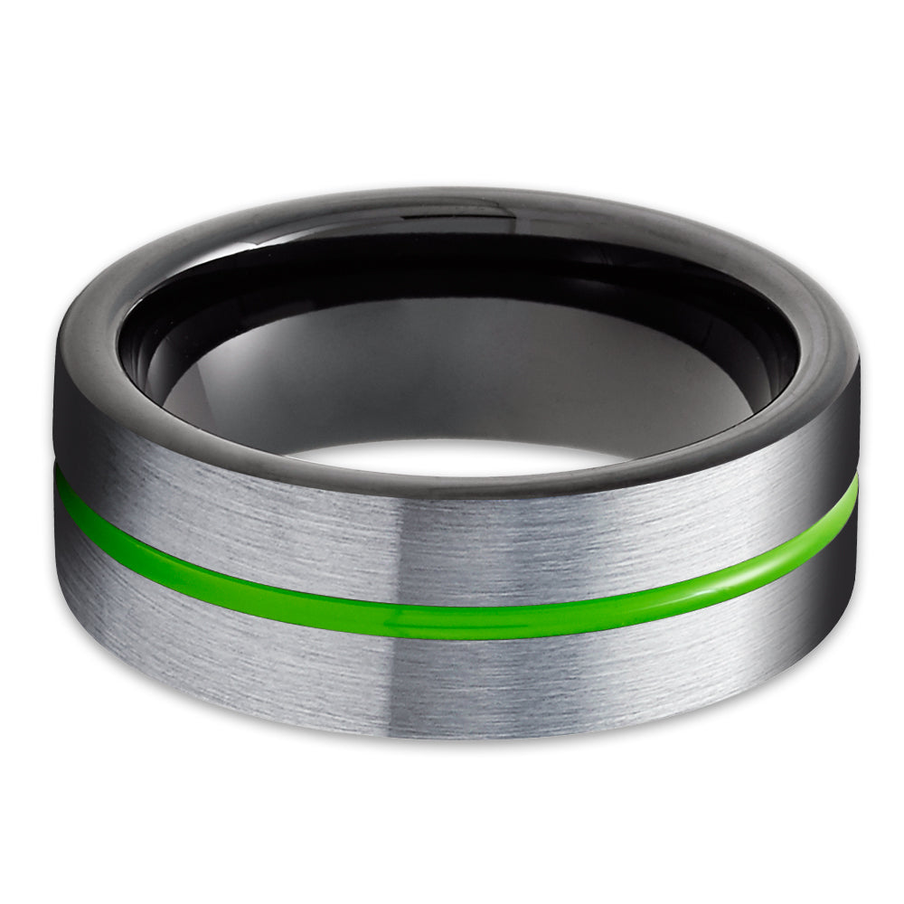 Green Tungsten Ring - Green Wedding Band - Black Tungsten Ring - Tungsten Band