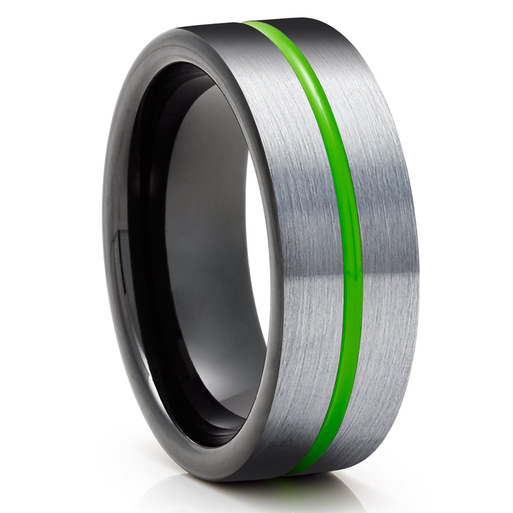 Green Tungsten Ring - Green Wedding Band - Black Tungsten Ring - Tungsten Band