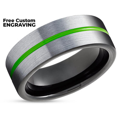 Green Tungsten Ring - Green Wedding Band - Black Tungsten Ring - Tungsten Band