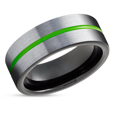 Green Tungsten Ring - Green Wedding Band - Black Tungsten Ring - Tungsten Band