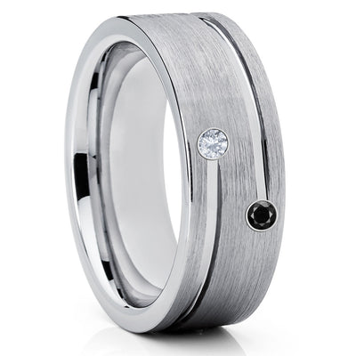 Tungsten Wedding Band - Silver Tungsten Ring - White Diamond Ring - 8mm - Clean Casting Jewelry
