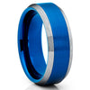 8mm -  Blue Tungsten Ring - Blue Wedding Band - Gray Tungsten Ring - Clean Casting Jewelry