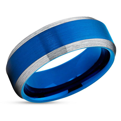 Blue Tungsten Wedding Ring - Blue Wedding Band - Tungsten Wedding Ring - Blue