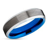 Gunmetal Wedding Band - Blue Wedding Ring - Gunmetal Tungsten Ring - Blue Ring