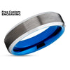 Gunmetal Wedding Band - Blue Wedding Ring - Gunmetal Tungsten Ring - Blue Ring