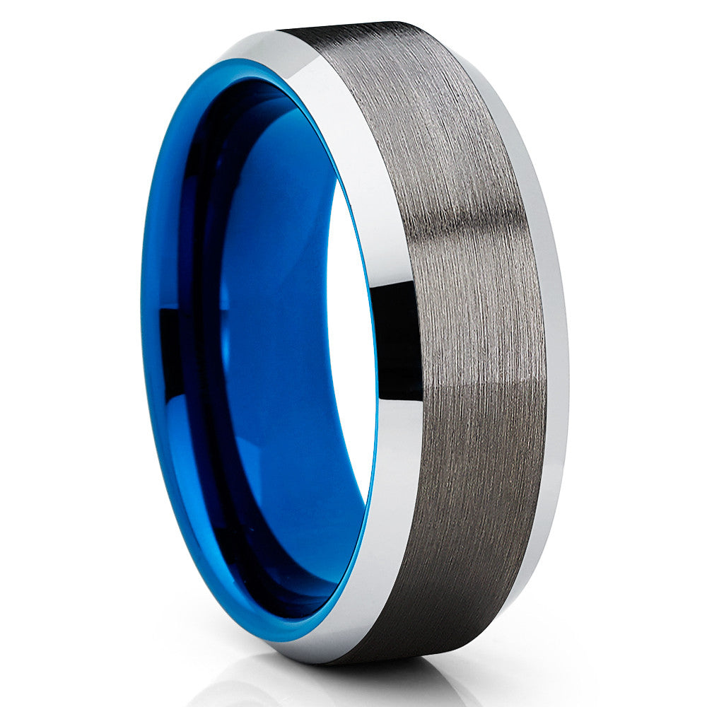 Men's Blue Tungsten Ring - 8mm - Blue Tungsten Ring - Gunmetal Tungsten Ring - Clean Casting Jewelry