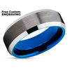 Men's Blue Tungsten Ring - 8mm - Blue Tungsten Ring - Gunmetal Tungsten Ring