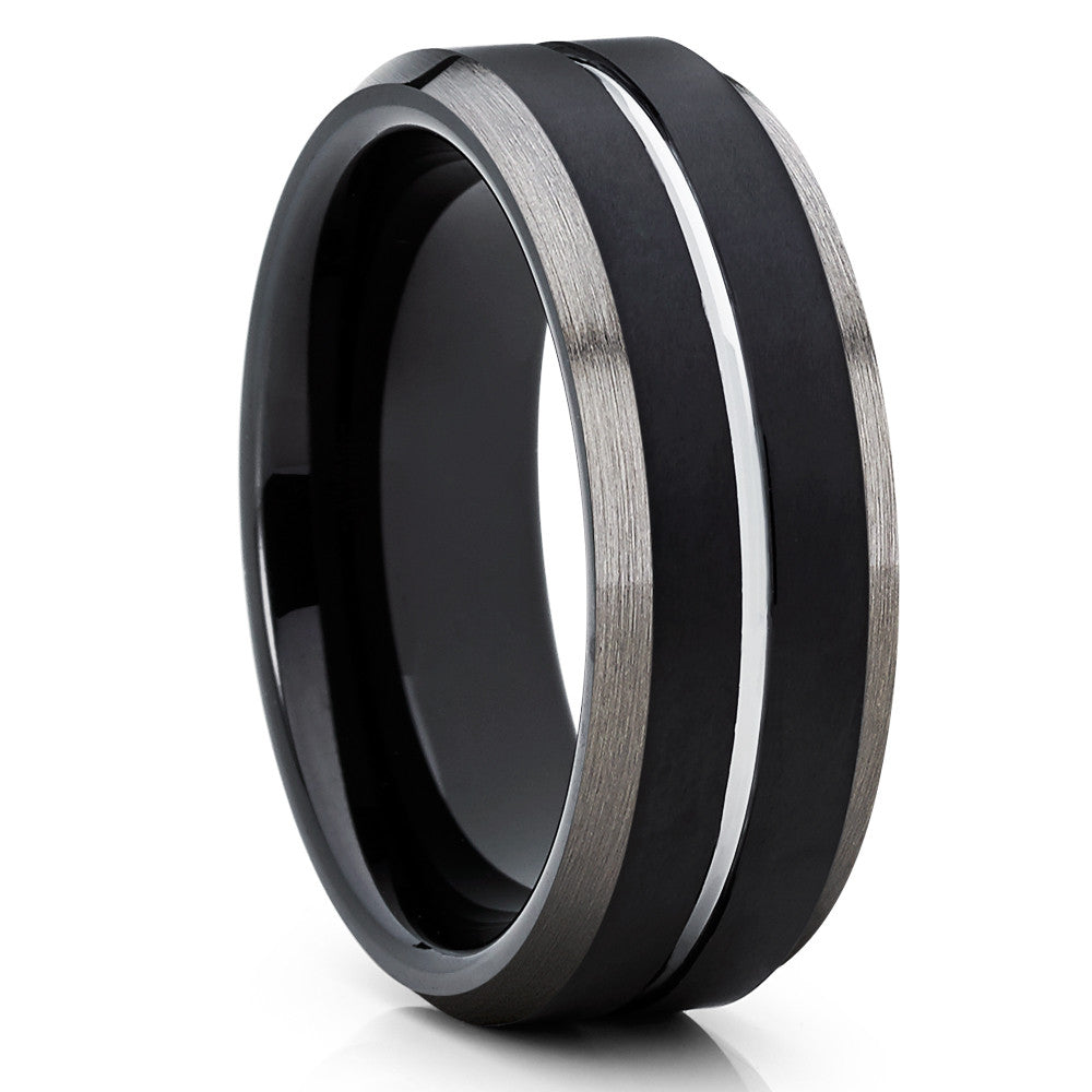 Black Tungsten Wedding Band - Gunmetal - 8mm Black Tungsten Ring - Brush - Clean Casting Jewelry