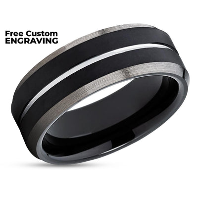 Black Tungsten Wedding Band - Gunmetal - 8mm Black Tungsten Ring - Black Ring