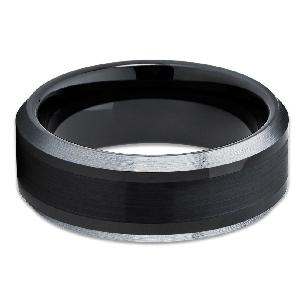 Black Wedding Band - Tungsten Wedding Band - Brush - Black Ring - 8mm - Clean Casting Jewelry