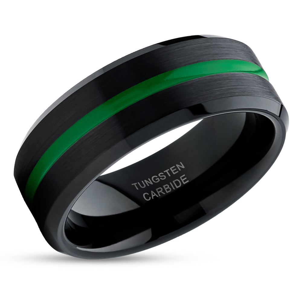 Green tungsten discount mens wedding bands