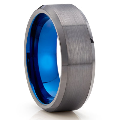 Gunmetal Tungsten Ring - Blue Tungsten Ring - Gray Wedding Band - Brush - Clean Casting Jewelry