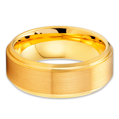 Yellow Gold Tungsten Ring - 8mm - Yellow Gold Tungsten Band - Anniversary Ring - Clean Casting Jewelry