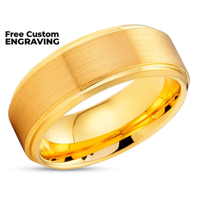 Yellow Gold Tungsten Ring - 8mm - Yellow Gold Tungsten Band - Anniversary Ring