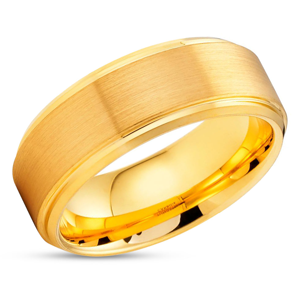 Yellow Gold Tungsten Ring - 8mm - Yellow Gold Tungsten Band - Anniversary Ring