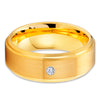 8mm - Yellow Gold Tungsten Ring - White Diamond Tungsten Ring - Tungsten Carbide