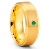 Emerald Tungsten Ring - 8mm - Yellow Gold Tungsten Ring - Brush Ring - Clean Casting Jewelry