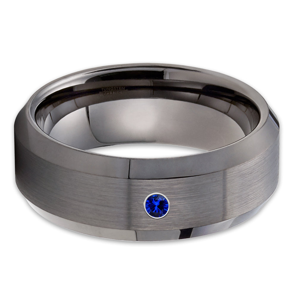Blue Sapphire Tungsten Ring - Gray Tungsten Ring - Men's Tungsten Ring - 8mm - Clean Casting Jewelry