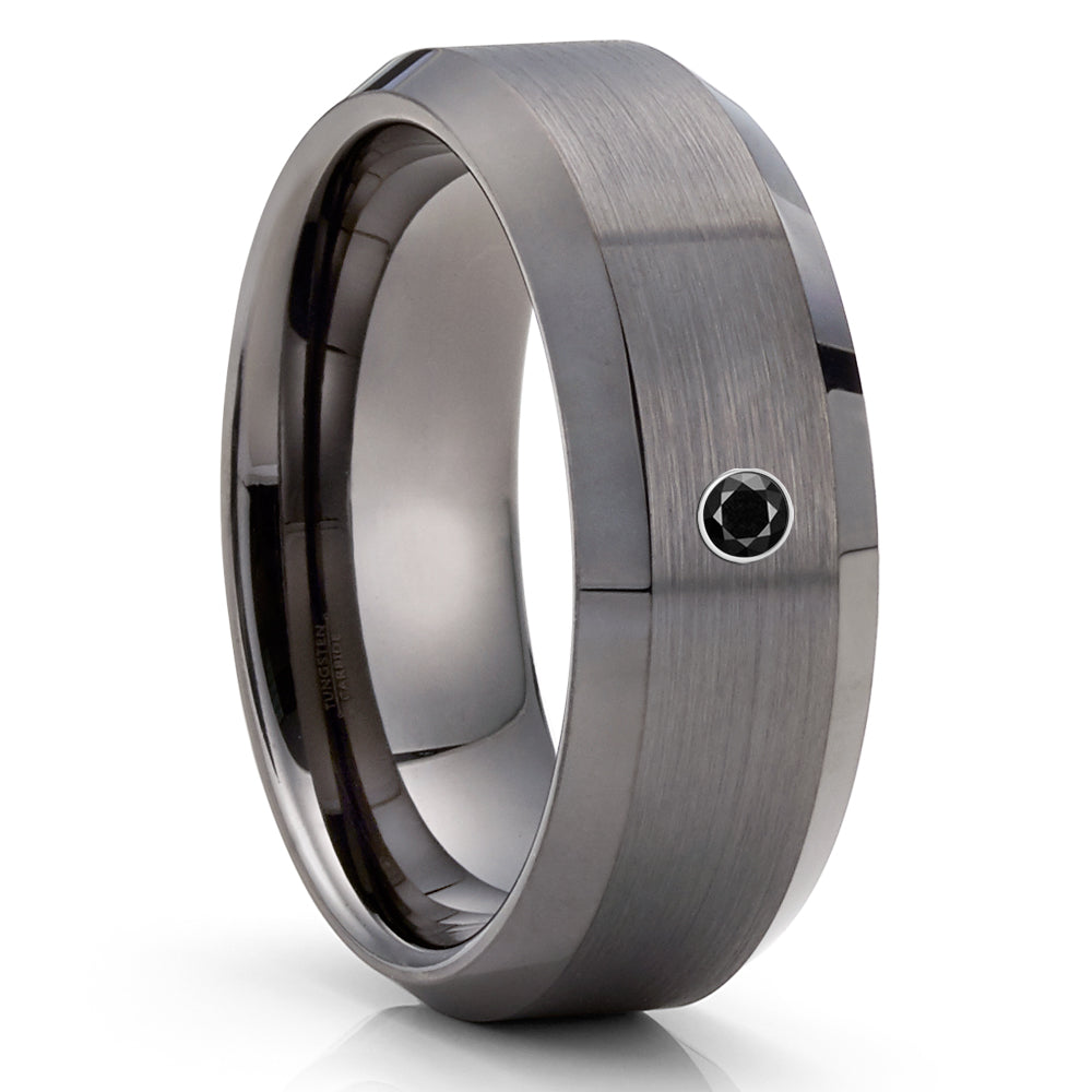 Black Diamond Tungsten Ring - Gunmetal Tungsten Ring - Gunmetal Ring - Men's Wedding Ring