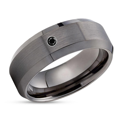 Black Diamond Tungsten Ring - Gunmetal Tungsten Ring - Gunmetal Ring - Men's Wedding Ring