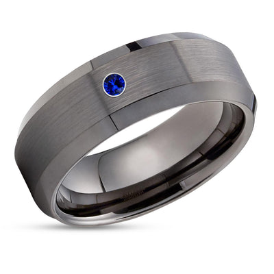 Gunmetal Wedding Ring - Blue Sapphire Ring - Gunmetal Wedding Band - Engagement Ring
