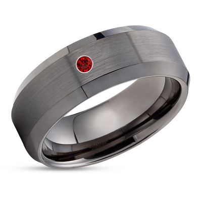 Ruby Tungsten Wedding Band - Gunmetal Tungsten Ring - Gray Tungsten - 8mm
