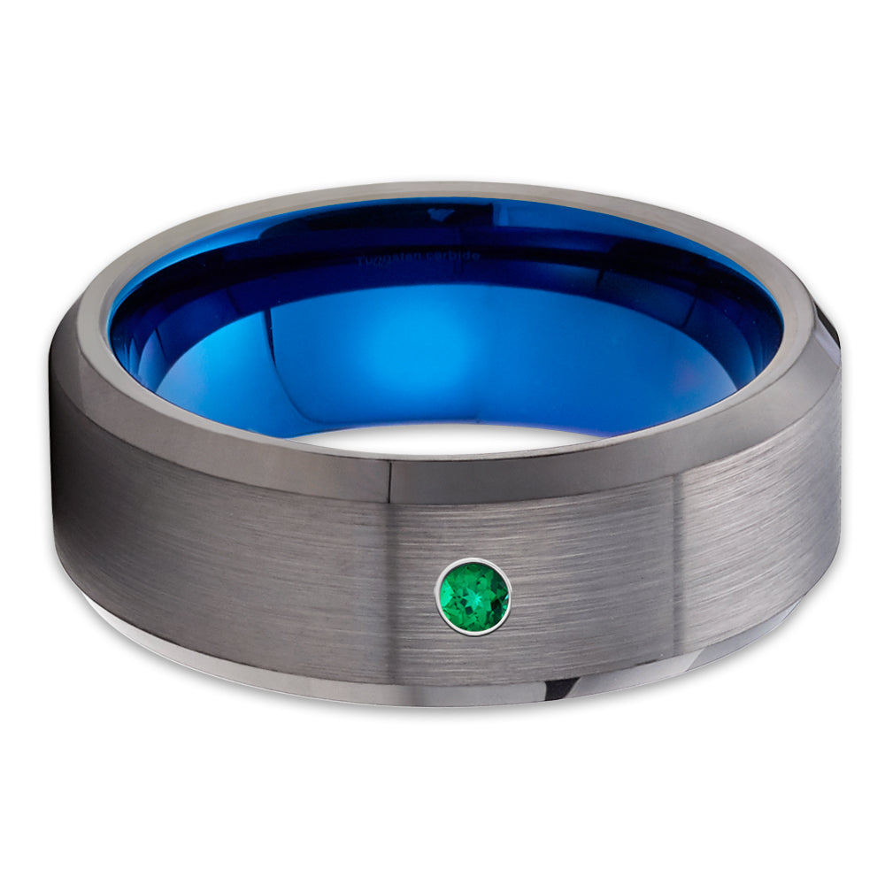 Emerald Tungsten Wedding Band - Gunmetal Ring - Gray Tungsten Ring - Brush Ring - Clean Casting Jewelry