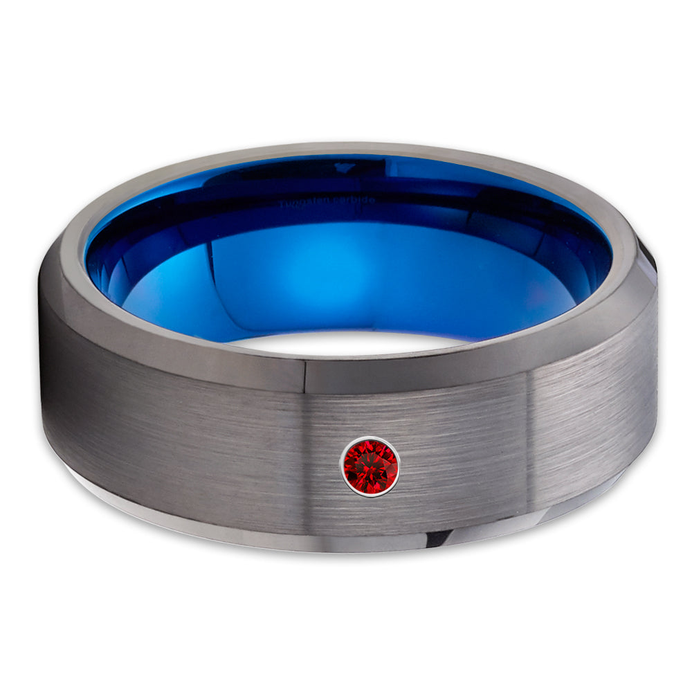 Ruby Tungsten Wedding Band - Gray Tungsten Ring - Gray Tungsten Band - Brush - Clean Casting Jewelry