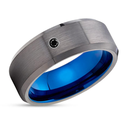 Black Diamond Tungsten Ring - Gunmetal Ring - Gray Tungsten Ring - Blue Ring