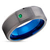Gunmetal Tungsten Ring - Emerald Wedding Ring - Tungsten Wedding Band - Blue Ring