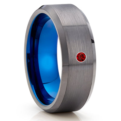 Ruby Tungsten Wedding Band - Gray Tungsten Ring - Gray Tungsten Band - Brush - Clean Casting Jewelry