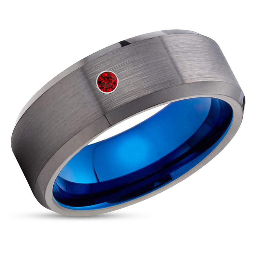 Ruby Tungsten Wedding Band - Gray Tungsten Ring - Gunmetal Wedding Ring - Man's Ring