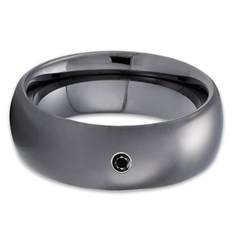 Gunmetal Wedding Ring - Black Diamond Ring - Tungsten Wedding Ring - Man's Ring