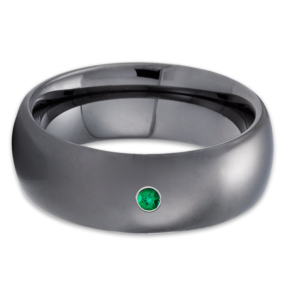 Emerald Tungsten Ring - Gunmetal Tungsten Ring - Tungsten Wedding Band  - 8mm - Clean Casting Jewelry