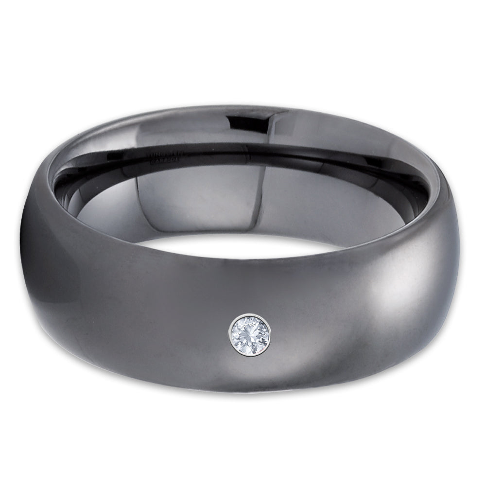 Gunmetal Tungsten Ring - White Diamond Ring - Gray Tungsten Ring - Gray Ring - Clean Casting Jewelry