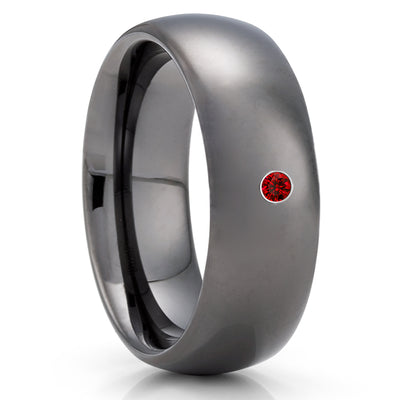 Ruby Tungsten Wedding Band - Gray Tungsten Ring - Gunmetal Tungsten Band - Clean Casting Jewelry