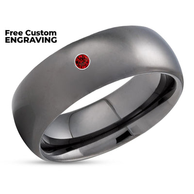 Ruby Tungsten Wedding Band - Gray Tungsten Ring - Gunmetal Tungsten Band - Engagement Ring