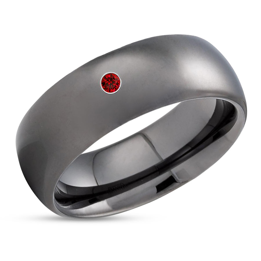 Ruby Tungsten Wedding Band - Gray Tungsten Ring - Gunmetal Tungsten Band - Engagement Ring
