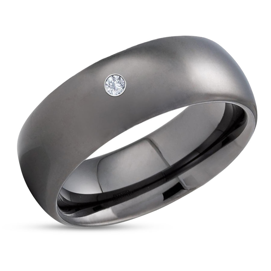 Gunmetal Wedding Ring - White Diamond Ring - Tungsten Wedding Ring - Anniversary Ring
