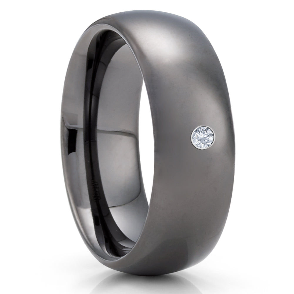 Gunmetal Tungsten Ring - White Diamond Ring - Gray Tungsten Ring - Gray Ring - Clean Casting Jewelry