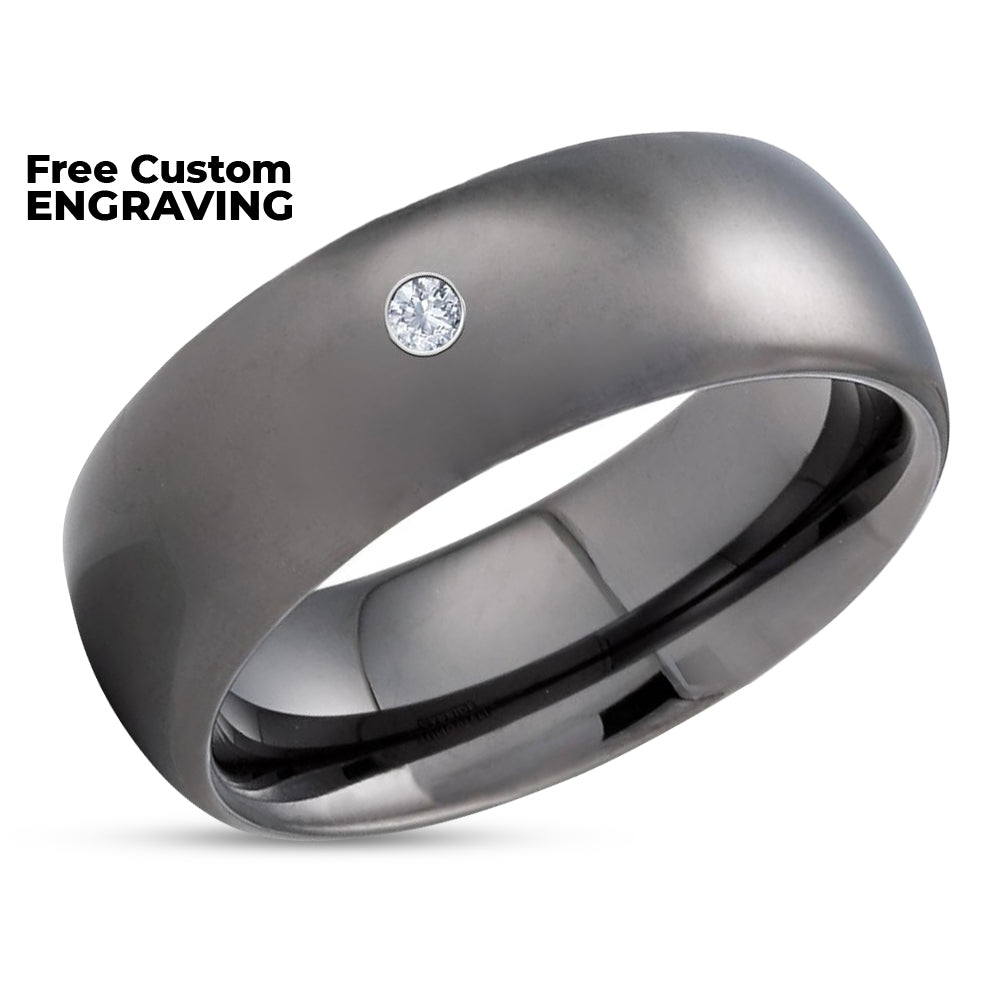 Gunmetal Wedding Ring - White Diamond Ring - Tungsten Wedding Ring - Anniversary Ring
