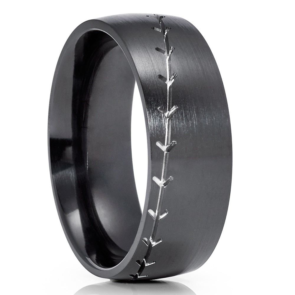 Baseball Wedding Ring - Black Zirconium - Baseball Wedding Band - Zirconium Wedding Ring