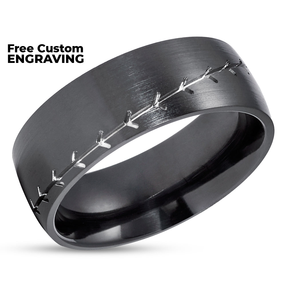 Baseball Wedding Ring - Black Zirconium - Baseball Wedding Band - Zirconium Wedding Ring