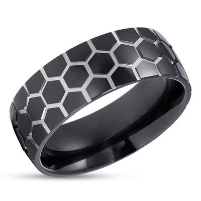Black Zirconium Wedding Ring - Soccer Wedding Band - Zirconium Wedding Ring - Black Ring