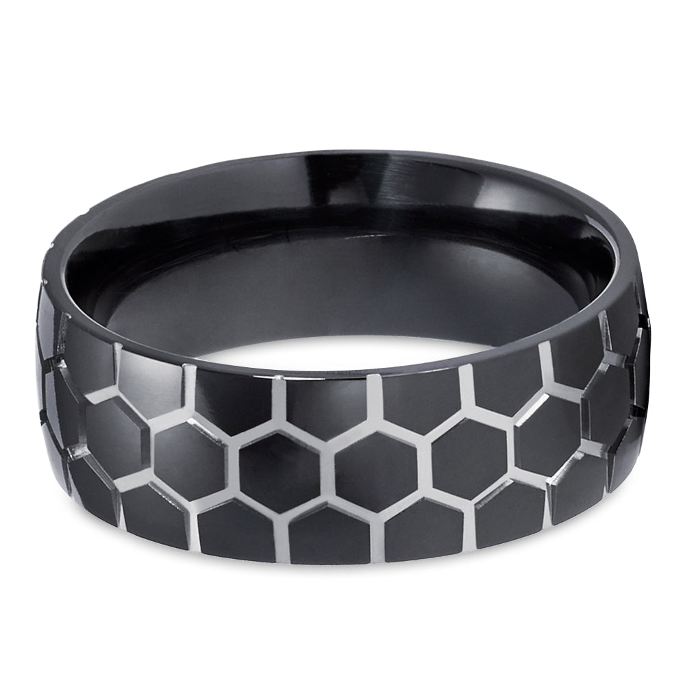 Black Zirconium Wedding Ring - Soccer Wedding Band - Zirconium Wedding Ring - Black Ring