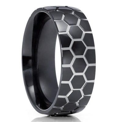 Black Zirconium Wedding Ring - Soccer Wedding Band - Zirconium Wedding Ring - Black Ring
