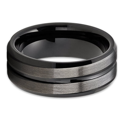 8mm - Black Tungsten Wedding Band - Gunmetal - Black Tungsten Ring - Brush - Clean Casting Jewelry