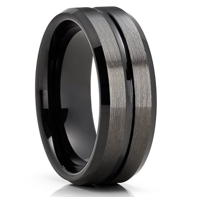 8mm - Black Tungsten Wedding Band - Gunmetal - Black Tungsten Ring - Brush - Clean Casting Jewelry