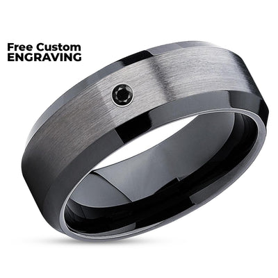 Gunmetal Wedding Ring - Black Diamond Wedding Ring - Black Tungsten Ring - Band