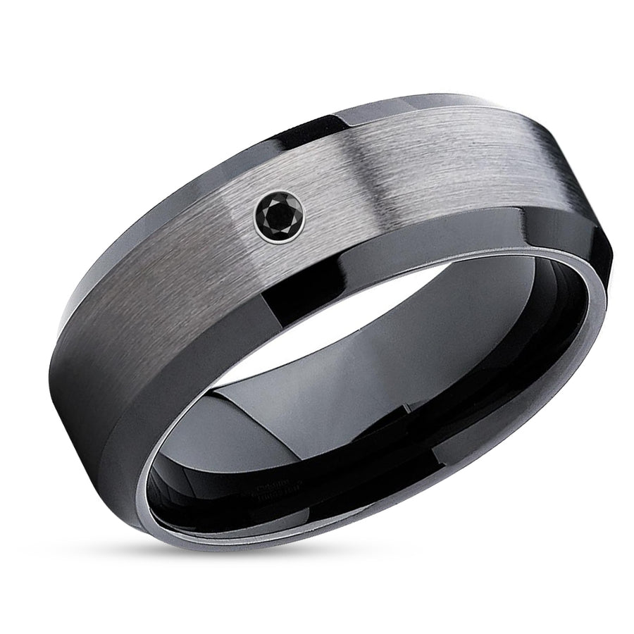 Tungsten Carbide 3 Black Diamond Wedding Band Ring